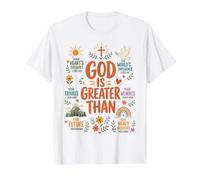 God is Greater Than Christian Faith Scripture Affirmations Value Graphic T-Shirt, Men, White, M