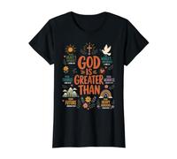 God is Greater Than Christian Faith Scripture Affirmations Value Graphic T-Shirt, Women, Black, L