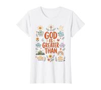 God is Greater Than Christian Faith Scripture Affirmations Value Graphic T-Shirt, Women, White, S