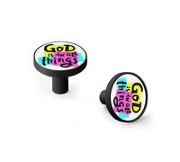 God is in All Things Cabinet Knobs and Wall Hooks, 6 Pack Modern Drawer Pulls with Black-Style-1 Base, Solid Zinc Alloy Handles for Kitchen, Bathroom, Dresser