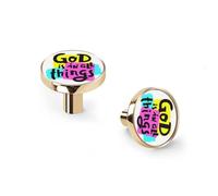 God is in All Things Cabinet Knobs and Wall Hooks, 6 Pack Modern Drawer Pulls with Golden-Style-1 Base, Solid Zinc Alloy Handles for Kitchen, Bathroom, Dresser