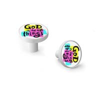 God is in All Things Cabinet Knobs and Wall Hooks, 6 Pack Modern Drawer Pulls with White-Style-1 Base, Solid Zinc Alloy Handles for Kitchen, Bathroom, Dresser