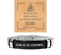 God Is In Control Bracelet For Women Man, Prayer Christian Buckle Jesus Faith Catholic Inspirational Bling Stainless Steel Adjustable Gift Card Jewelry, One Size, Stainless Steel, no gemstone