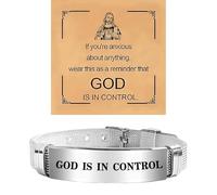 God Is In Control Bracelet For Women Man, Prayer Christian Buckle Jesus Faith Catholic Inspirational Bling Stainless Steel Adjustable Gift Card Jewelry, One Size, Stainless Steel, no gemstone