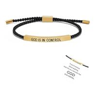 God is in Control Bracelet for Women, Stainless Steel Engraving Letter Inspirational Bracelet, Adjustable Stainless Steel Gifts Jewelry (GOLDEN,Green rope)