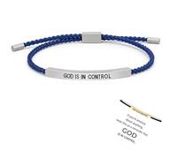 God is in Control Bracelet for Women, Stainless Steel Engraving Letter Inspirational Bracelet, Adjustable Stainless Steel Gifts Jewelry (SILVER,Green rope)