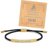 God Is In Control Bracelet For Women Stainless Steel Inspirational Adjustable Dainty Bracelet For Men, L, Stainless Steel, no gemstone