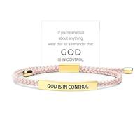 God Is In Control Bracelet, Gold Black Mens Stainless Steel Tube Bracelets, Inspirational Bracelet for Women Men Birthday Festival Gifts for Him (Pink Gold)