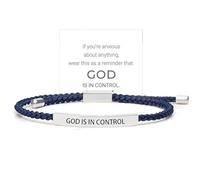 God Is In Control Bracelet, Gold Black Mens Stainless Steel Tube Bracelets, Inspirational Bracelet for Women Men Birthday Festival Gifts for Him (Blue Silver)