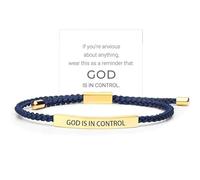 God Is In Control Bracelet, Gold Black Mens Stainless Steel Tube Bracelets, Inspirational Bracelet for Women Men Birthday Festival Gifts for Him (Blue Gold)