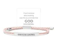God Is In Control Bracelet, Gold Black Mens Stainless Steel Tube Bracelets, Inspirational Bracelet for Women Men Birthday Festival Gifts for Him (Pink Silver)