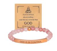 God Is In Control Bracelet, Gold Black Mens Stainless Steel Tube Bracelets, Inspirational Bracelet for Women Men Birthday Festival Gifts for Him (Crystal Rose Gold)