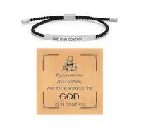 God Is In Control Bracelet, Gold Silver Tube Bracelets for Women Inspire Christian Faith Handmade Letter Bible Braided Rope Adjustable Stainless Steel Jewelry Gift, One Size, Stainless Steel, no