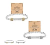 God Is In Control Bracelet, Motivational Stainless Steel Engraving Tube Bracelets, Dainty Beaded Stretch Bracelet, Inspirational Memorial Gifts for Loved One for Women Men (Mix)