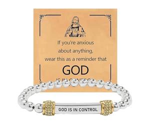 God is in Control Bracelet, Religious Bead Bracelet for Women, God is in Control Two Tone Stretch Bracelet, Faith Inspirationa GodBracelet for Daughter Granddaughter Friend