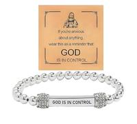 God Is In Control Dainty Beaded Stretch Bracelet, Self Worthy Motivational Adjustable Braided Wrap Religious Inspirational Bible Verse Engraved Stainless Steel Tube Bracelet, Christian Faith Healing