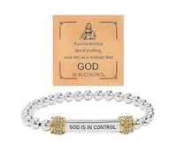 God Is In Control Dainty Beaded Stretch Bracelet, Self Worthy Motivational Adjustable Braided Wrap Religious Inspirational Bible Verse Engraved Stainless Steel Tube Bracelet, Christian Faith Healing