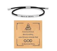God is in control Inspire Bracelet, Adjustable Christian Faith Braided Inspirational Bracelet, Letter Engraved Charm for Men and Women, Christmas Jewelry Gift (Silver)