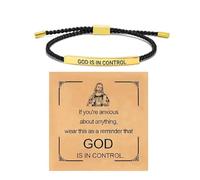 God is in control Inspire Bracelet, Adjustable Christian Faith Braided Inspirational Bracelet, Letter Engraved Charm for Men and Women, Christmas Jewelry Gift (Gold)