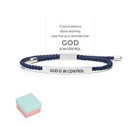 God is in Control Tube Bracelet, Handmade Braided Adjustable Inspirational Bracelets, Stainless Steel Let Him Comfort Tube Bracelet for Women Men Birthday FestivalGifts (Silver-Blue)