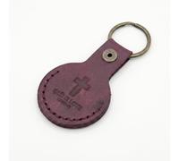 God is Love Leather Keychain Compatible with Apple AirTag, Christian Gifts, Full Grain Cowhide Holder Case, Pentecost Red