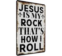 God Is My Rock That\U2018S How I Roll Christian Aluminum Sign 8x12 Inch Metal Wall Decor Inspirational Scripture Coffee Bar Religious Faith Plaque