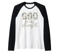 God is My Strength Floral Christian Shirt Raglan Baseball Tee