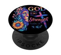 God Is My Strength Psalm 28:7 Lion Tee PopSockets Adhesive PopGrip