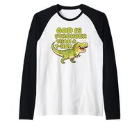 God is Stronger Than A Trex Cute Dino Kids Christianity Raglan Baseball Tee