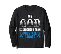 God is Stronger Than Prostate Cancer Awareness Blue Ribbon Long Sleeve T-Shirt