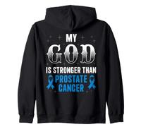 God Is Stronger Than Prostate Cancer Awareness Blue Ribbon Zip Hoodie