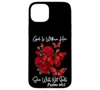 God Is Within Her Christian Bible Verse Psalms 46:5 Red Rose Case for iPhone 15 Plus