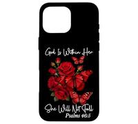 God Is Within Her Christian Bible Verse Psalms 46:5 Red Rose Case for iPhone 16 Pro Max