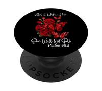 God Is Within Her Christian Bible Verse Psalms 46:5 Red Rose PopSockets Adhesive PopGrip