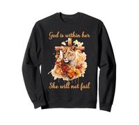 God Is Within Her She Will Not Fail Lioness Cross Floral Sweatshirt
