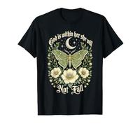God is Within Her She Will Not Fall Butterfly Moon Faith Value Graphic T-Shirt