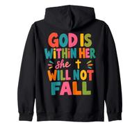 God Is Within Her She Will Not Fall Colorful Cross Faith Zip Hoodie