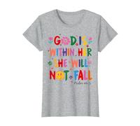 God is Within Her She Will Not Fall Coquette Christian Bible T-Shirt, Women, Heather Grey, Large