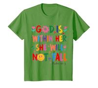 God is Within Her She Will Not Fall Coquette Christian Bible T-Shirt, Youth, Grass Green, 4T