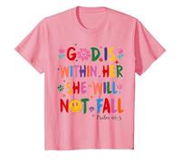 God is Within Her She Will Not Fall Coquette Christian Bible T-Shirt, Youth, Pink, Small