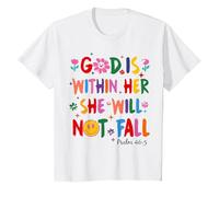 God is Within Her She Will Not Fall Coquette Christian Bible T-Shirt, Youth, White, Large