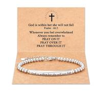 God Is Within Her She Will Not Fall Engraved Bead Bracelet, Bible Verse Bracelets, PRAY ON IT Christian Faith Bracelet, Religious Jewelry Gift for Women (#1)