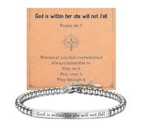 God Is Within Her She Will Not Fall Engraved Bead Bracelet, Bible Verse Bracelets, PRAY ON IT Christian Faith Bracelet, Religious Jewelry Gift for Women (#2)