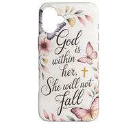 God is Within Her She will not Fall Floral Bible Verse Women Case for iPhone 16 Plus