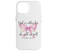 God is Within Her She Will Not Fall Girl Pink Bow Psalm 46:5 Case for iPhone 14