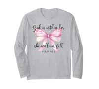 God is Within Her She Will Not Fall Girl Pink Bow Psalm 46:5 Long Sleeve T-Shirt