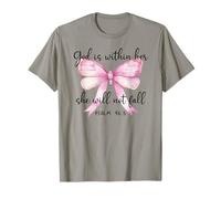God is Within Her She Will Not Fall Girl Pink Bow Psalm 46:5 T-Shirt