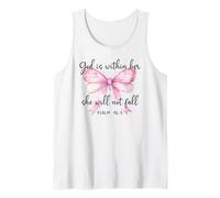 God is Within Her She Will Not Fall Girl Pink Bow Psalm 46:5 Tank Top