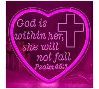 God is Within Her She Will Not Fall Neon Sign for Wall Decor Bible Verse Led Neon Light Sign Psalm 46:5 Christian Women Religious Inspiration Light Up Sign for Home Bedroom Decoration Gift