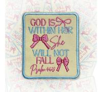 God is Within Her She Will Not Fall Patch 3 Inches Funny Bow Cute Christian Religious, Iron On/Sew On Embroidery Fabric Applique Patches for Backpack Vest Hat Dog Harness, Military Gifts for Mom Dad
